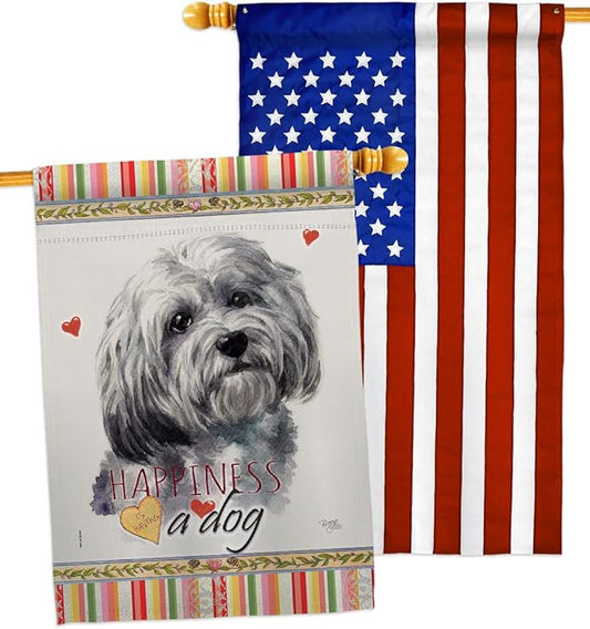 Breeze Decor Havanese Happiness House Flag Pack Dog Puppy Spoiled Paw Canine Fur Pet Nature Farm Animal Creature Applique Decoration Banner Small Garden Yard Gift Double-Sided, Made in USA