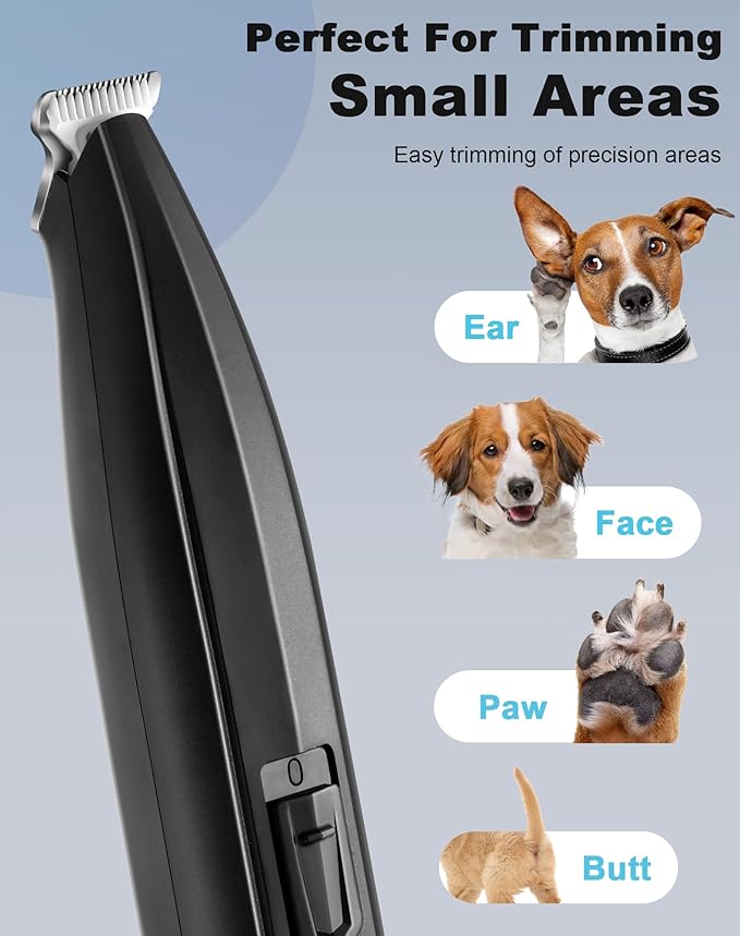 Dog Paw Trimmer for Grooming, Cordless Rechargeable Dog Clippers with Widened Blade, Low Noise Electric Cat Precision Shaver for Small Pet's Hair Around Eyes, Faces, Ears, Paws, Rump(Black)
