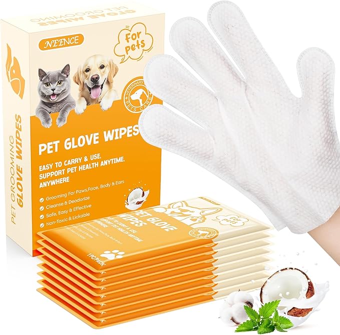 NEENCE Dog Glove Wipes for Paws and Butt,Ear Finger Wipes for Dogs & Cats