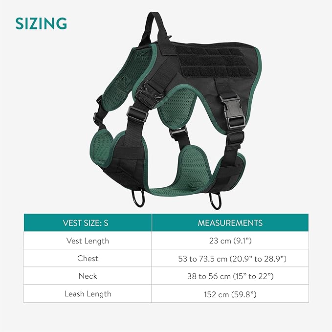 Navaris Tactical Dog Harness and Vest Set - Strong & Adjustable Fit with Metal D Ring, Front Buckles, and Handle - for Military Service Training or Assistance Dogs - Small