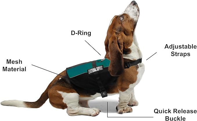 Dogline MaxAire Vest Emotional Support Removable Patch Adjustable Harness Reflective for Puppies Small Medium and Large Dogs 30 by 38 Inch Girth Teal