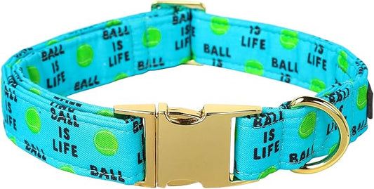 Lionet Paws Dog Collar, Comfortable Adjustable Cute Collar with Metal Buckle for Male Female Puppies and Cats Gift, Tennis Ball Pattern, XS, Neck 8-12 inches