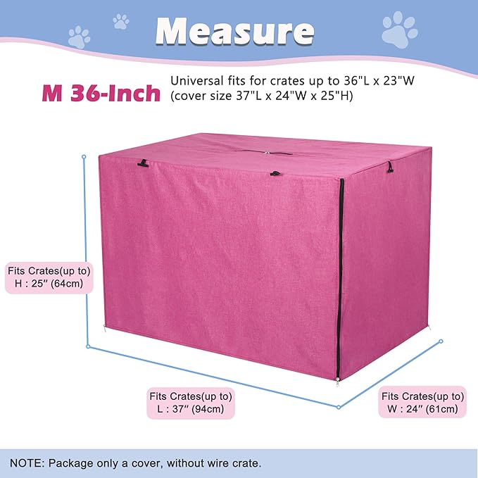 Deblue Heavy-Duty Dog Crate Cover, Privacy Pet Kennel Cover Universal Fits for 36 Inches Wire Cage, Polyester Crate Cover Fit for 1 2 3 Doors Crate (Pink)