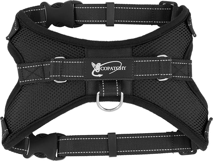 No Pull Reflective Adjustable Dog Harness With Handle- Comfortable Soft All Weather Mesh, Easy On Puppy Harness For Small Medium and Large Dogs (Black) Medium