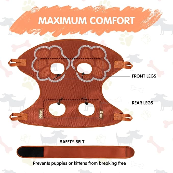 Paws n' Cradle Dog Grooming Hammock Harness for Dogs & Cats - Complete Kit with Adjustable Leg Fittings, Comb, Nail Clippers, File, Hook and Loop Strap, Adjustable Hanging Straps & Snap Hooks (Medium)