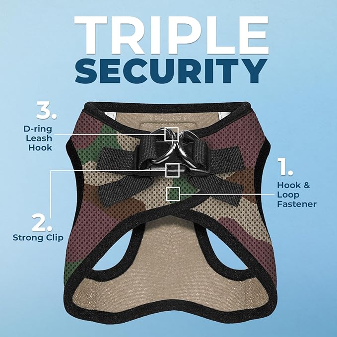 Voyager Step-in Air Dog Harness - All Weather Mesh, Reflective, No Pull Harness for Small, Medium Dogs, Cats - Secure with Hook & Loop Fastener, Buckle, Double D-Rings - Army/Black Trim, XL
