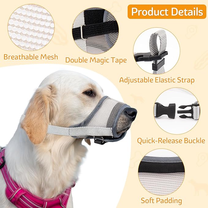Coppthinktu Dog Muzzle, Soft Mesh Muzzle for Small Medium Large Dog Mouth Guard, Breathable Dog Muzzles to Prevent Biting Barking, Adjustable Dog Mouth Cover Muzzle for Dog Allow Panting Drinking