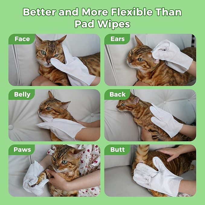 Vannon Extra Thick Pet Bathing Wipes for Dogs & Cats, Cleaning & Odor-Controlling Grooming Gloves, Nourish Fur Glove Wipes for Daily Care and Traveling, Rinse Free, Coconut Scent, 2 Pack, 12 PCS
