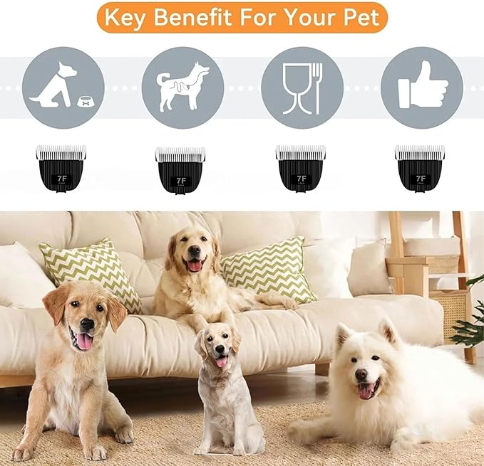 Size 4F/5F/7F/Replacement Blade for nebot P1 Pro Pet Grooming Kit & Vacuum,Cut Length 3/8"(9.5mm) to 1/4”(6.3mm) to 1/8"(3.2mm),Made of Ceramic Blade & Stainless Steel Blade,3 Pack