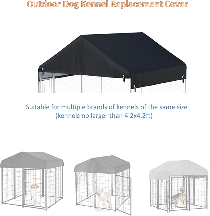 Outdoor Dog Kennel Replacement Cover for 4.2x4ft Dog Kennel 600D Heavy Duty Waterproof UV Resistant - Black (Top Cover Included Only)
