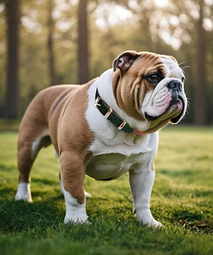 Premium Genuine Leather Dog Collar - Durable 4.5mm Thick, Color-Blocking Design with Rose Gold Hardware, Available in 4 Sizes for Small, Medium and Large Dogs, Green 13.5-17 in