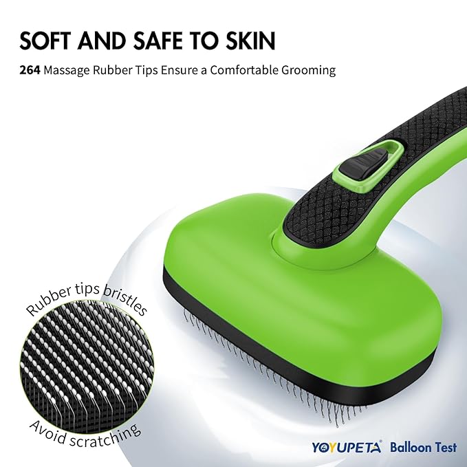Dog Self Cleaning Slicker Brush for Shedding, Ideal for Short Long Haired Dogs, Including Cat. Removes Loose Fur, Undercoat, Mats, Tangled Hair. Suit for Large Medium Small Animal, Green