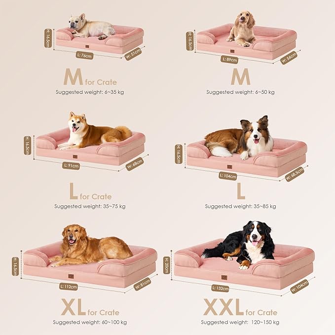 EHEYCIGA Orthopedic Dog Beds for Extra Large Dogs, Waterproof Memory Foam XL Dog Bed with Sides, Non-Slip Bottom and Egg-Crate Foam Big Dog Couch Bed with Washable Removable Cover, Dusty Pink
