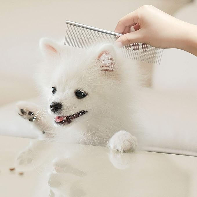 Stainless Steel Pet Grooming Comb with Rounded Ends - Professional Tool for Long and Short-Haired Dogs, Cats and Greyhounds