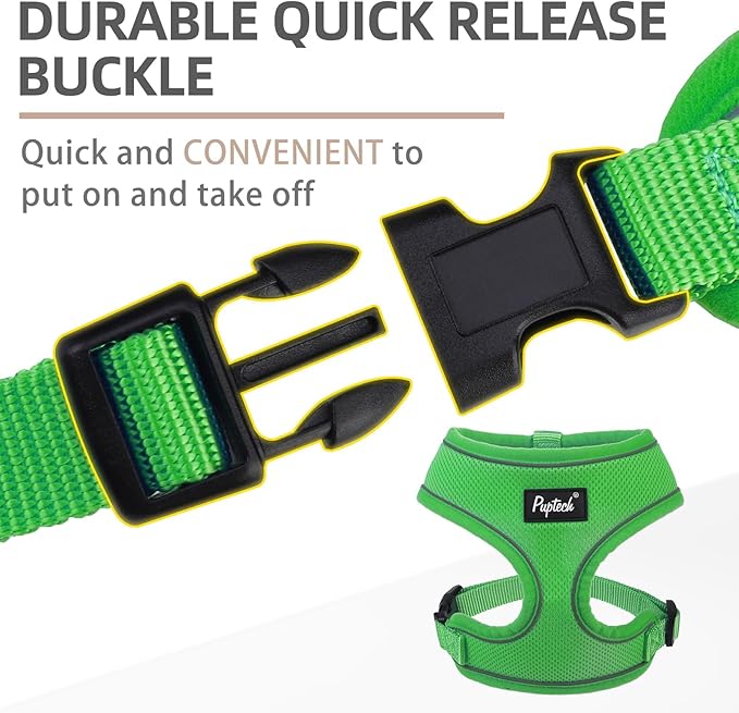 PUPTECK Soft Mesh Dog Harness and Leash Set Pet Puppy Cat Comfort Padded Vest No Pull Harnesses, Solid Green, S