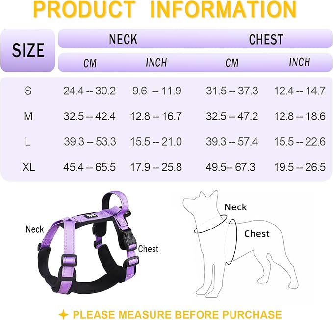 Patas Lague No Pull Dog Harness for Small Medium Dogs, Soft Adjustable Step in No Choke Dog Harness and Leash Set, Reflective Solid Dog Vest Harness with Buckle Lock, Purple L