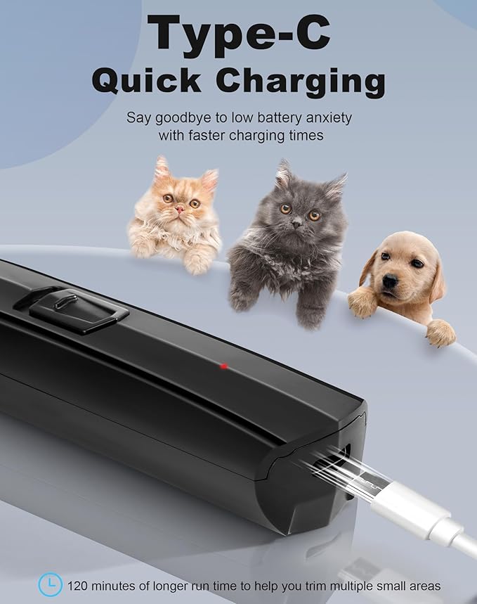 Dog Paw Trimmer for Grooming, Cordless Rechargeable Dog Clippers with Widened Blade, Low Noise Electric Cat Precision Shaver for Small Pet's Hair Around Eyes, Faces, Ears, Paws, Rump(Black)