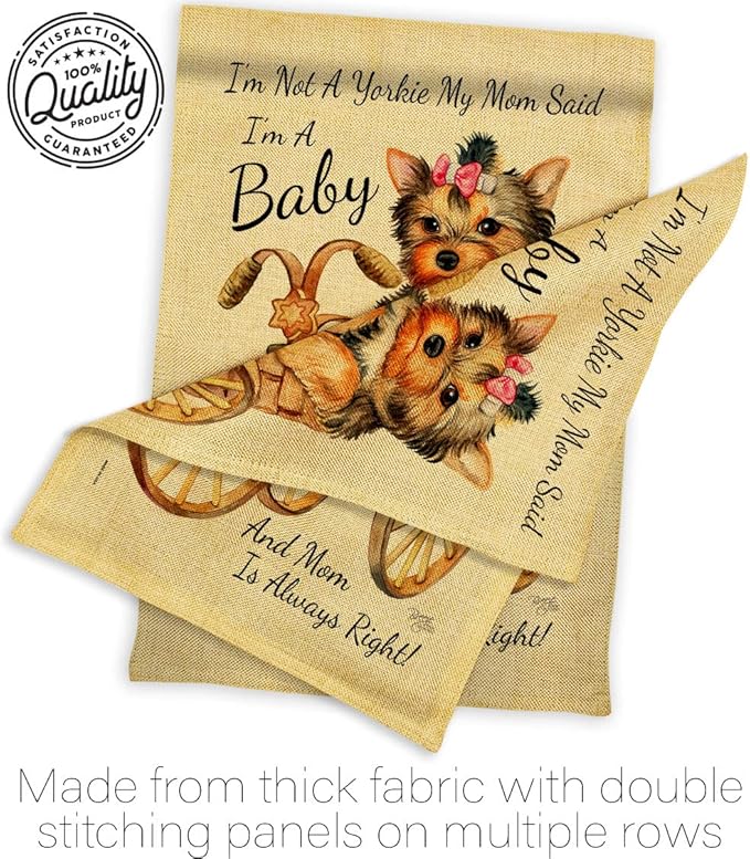 Breeze Decor Not Yarkie, I'm Baby Burlap House Flag Pack Dog Puppy Spoiled Paw Canine Fur Pet Nature Farm Animal Creature Embroidery Banner Small Garden Yard Gift Double-Sided, Made in USA