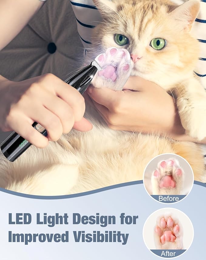 Dog Paw Trimmer with LED Display, 2 Speed Low Noise Clippers for Grooming, 20 mm Widen Blade Pet Hair Trimmer with LED Light, Cat & Dog Grooming Kit for Paws, Eyes, Ears, Face, Rump
