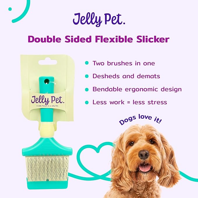 Jelly Pet Double Sided Dog Slicker Brush, Longer Pins, Flexible Head, Fine/Coarse Sides, Removes Unwanted Tangles, Large, Teal