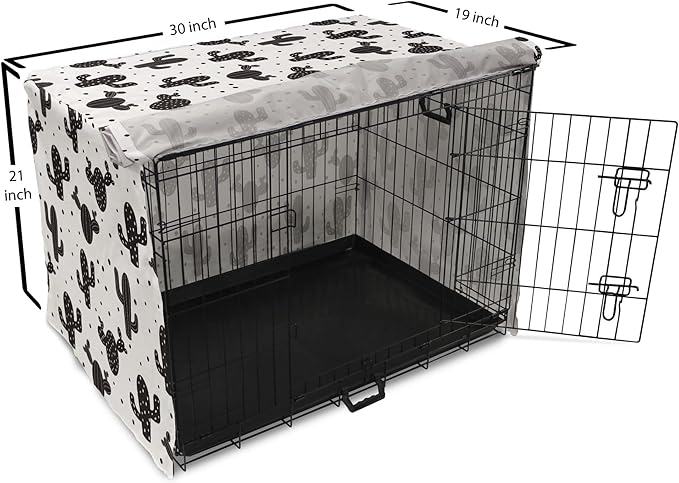 Ambesonne Cactus Dog Crate Cover, Monochrome Saguaro Succulent Botanical Continuous Pattern Plain Background, Easy to Use Pet Kennel Cover for Cats & Medium Dogs, 30 Inch, Charcoal Grey