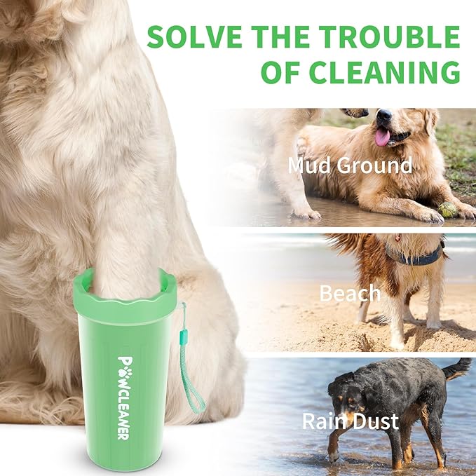 Dog Paw Cleaner for Dogs, (with 3Pcs Absorbent Towels & Adjustable Bath Brush) Dog Paw Washer, Pet Foot Cleaner (Light Green, Large)