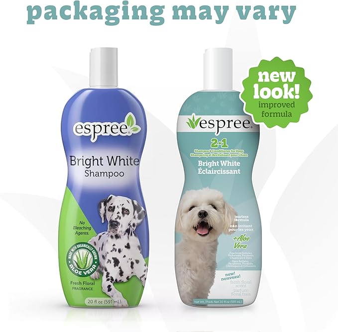 Espree Bright White Whitening Shampoo & Conditioner for Dogs, Stain-Removing, Brightening Formula for White and Light-Coated Pets, Gentle Whitening and Hydrating for Sensitive Skin, 20oz