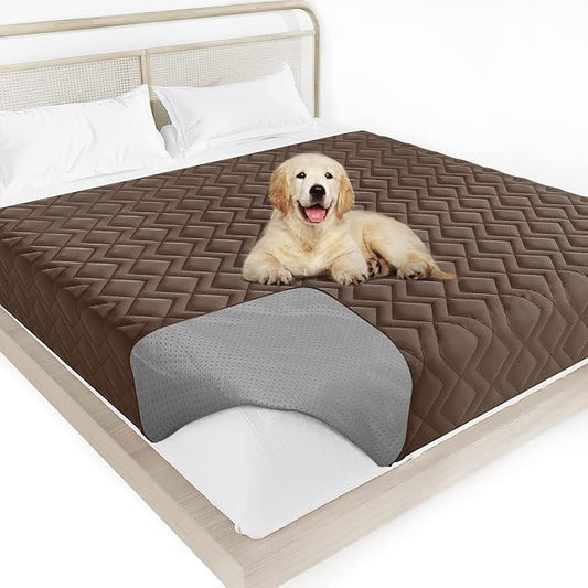 Waterproof Blanket Dog Bed Cover with Non-Skid Bottom, Couch Cover for Dogs, Mattress Protector Furniture Protector, Bed Couch Sofa(102" X 82"), Chocolate