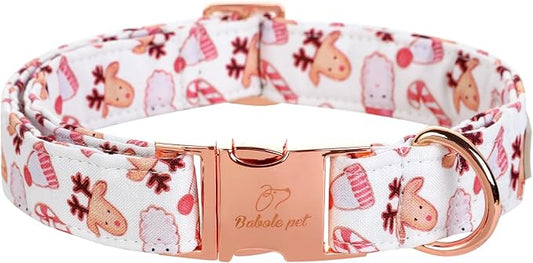 Christmas Dog Collar for Large Dog,White Pink Claus Elk Santa Male Dog Collar with Safety Metal Buckle Adjustable Puppy Collars for Small Medium Boy Dog,L, Neck 16"-24"