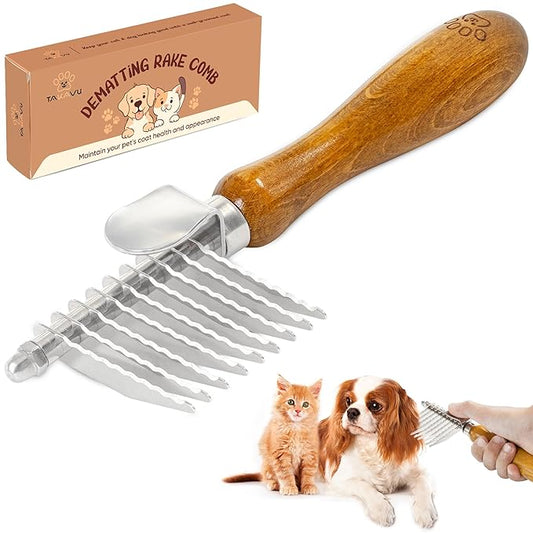 TAKAVU Dematting Rake for Dogs & Cats - Undercoat Comb with Safety Blades for Removing Knots, Mats & Tangles - Grooming Tool for Poodles, Doodles, Long Haired Pets