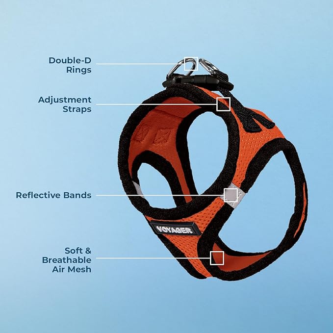 Voyager Step-In Air Dog Harness - All Weather Mesh, Reflective, No Pull Harness for Small, Medium Dogs, Cats - Secure with Hook & Loop Fastener, Buckle, Double D-Rings - Orange/Black Trim, M