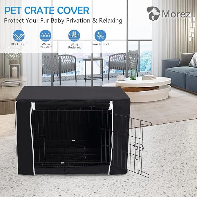 Dog Crate Cover for Wire Crates Kennel 2 Doors Heavy Duty Waterproof Windproof Soundproof Pet Cage Cover Home Decoration - Cover only - Black - Fits 30 Inch Crates