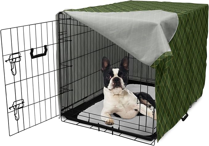 Lunarable Green Dog Crate Cover, Traditional Old Fashioned Argyle Pattern Retro Style Plaid, Easy to Use Pet Kennel Cover for Small Dogs Puppies Kittens, 22 Inch, Forest Green Green