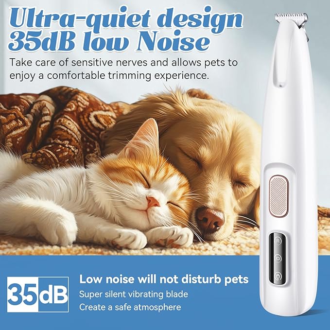 Paw Trimmer for Dogs Electric Upgraded, Pet Paw Trimmer with LED Light Waterproof, Cordless Low Noise Pet Hair Clipper Rechargeable, Small Grooming Shaver for Cats Eyes Face Ears Feet Rump Around Hair