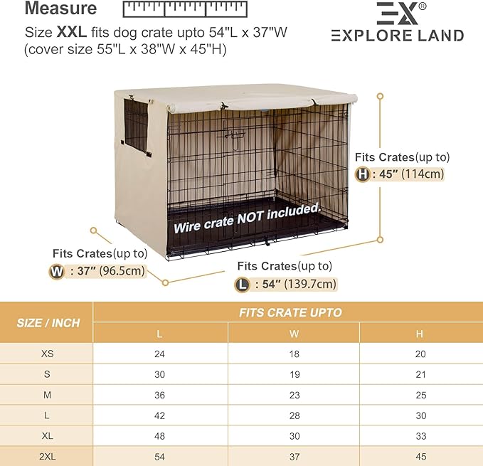 Explore Land 54 inches Dog Crate Cover Heavy Duty Polyester Pet Kennel Sunshade Universal Fit for Wire Cage (Light Tan)
