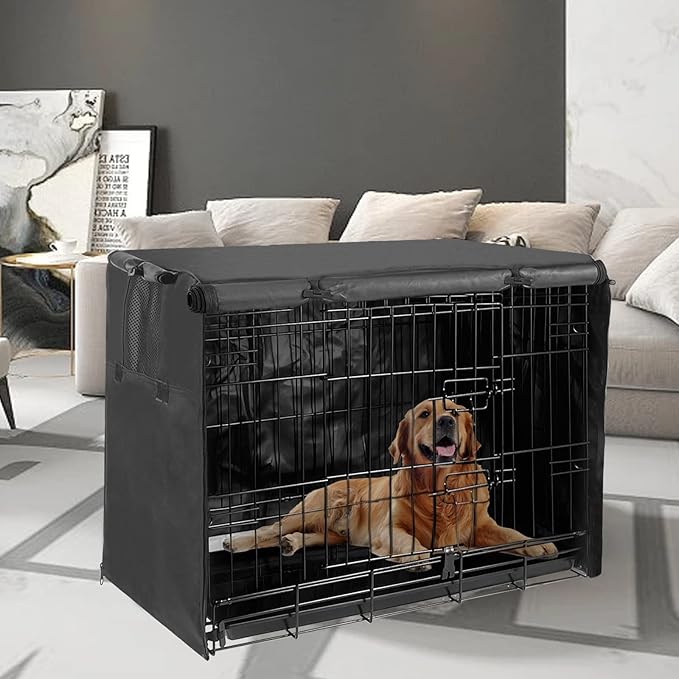 Small Dog Cage Cover 24 Inch Dog Crate Cover, Puppy Crate Covers Small Dog Kennel Cover for Wire Cage with1 2 3 Doors, Indoor Waterproof 600D Oxford Fabric Black