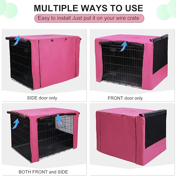 HiCaptain Dog Crate Cover for 30 Inches Wire Crate, Heavy-Duty Breathable Pet Kennel Covers Fit for 1 2 Doors Standard Wire Crate (Pink 30 inches)