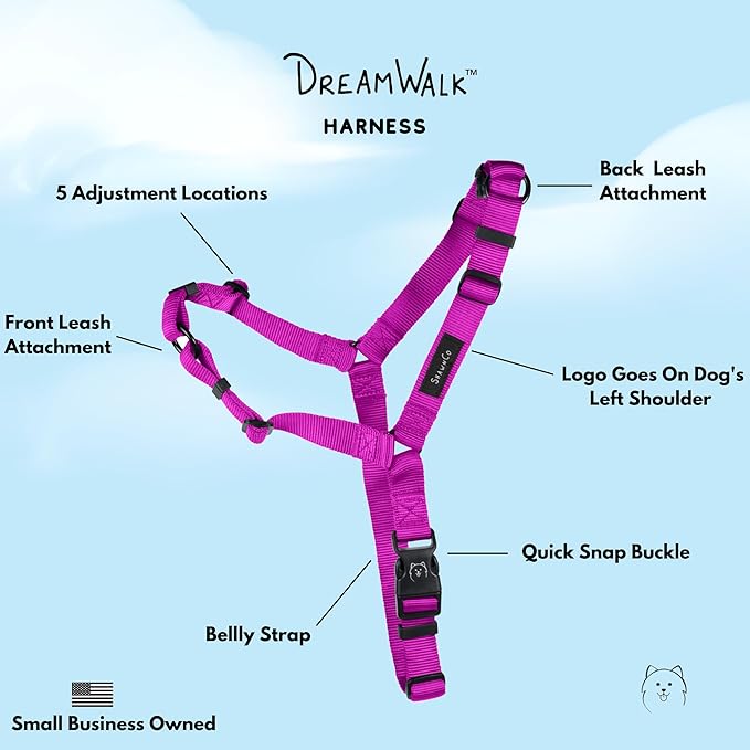 ShawnCo Dream Walk No-Pull Dog Harness- Adjustable, Comfortable, Easy to Use Pet Halter to Help Stop Pulling for Small, Medium and Large Dogs (Orchid, M)