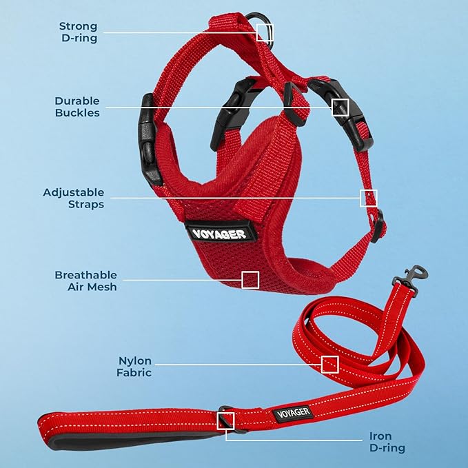 Voyager Step-in Lock Dog Harness w Reflective Dog Leash Combo Set with Neoprene Handle 5ft - Supports Small, Medium and Large Breed Puppies/Cats by Best Pet Supplies - Red, M