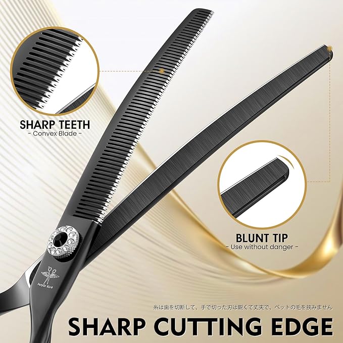 PURPLEBIRD Curved Thinning Shears Dog Grooming, 7 inch Professional Grooming Scissors for Dog Safety Blunt Tip Dog Grooming Scissors for Dogs Cats Face Paws Limbs Japanese Stainless Steel Black