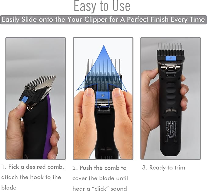 Professional A5 Style Animal Clipper Stainless Steel Color-Coded Snap-on Attachment Guard Guide Comb, 1/8"-1" Compatible with Wahl KM Series Oster A5 Andis Detachable Blade Pet Groomers (#3 - 3/8")