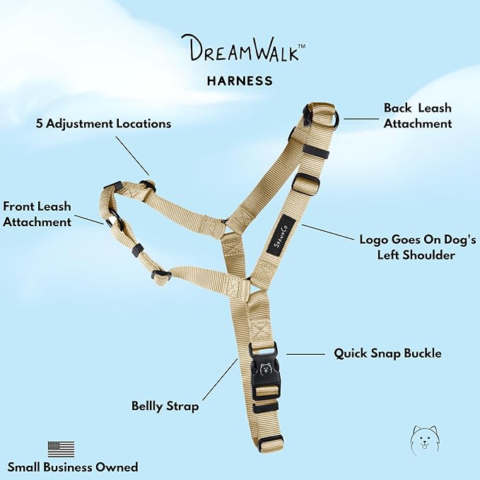 ShawnCo Dream Walk No-Pull Dog Harness- Adjustable, Comfortable, Easy to Use Pet Halter to Help Stop Pulling for Small, Medium and Large Dogs (Driftwood, S)