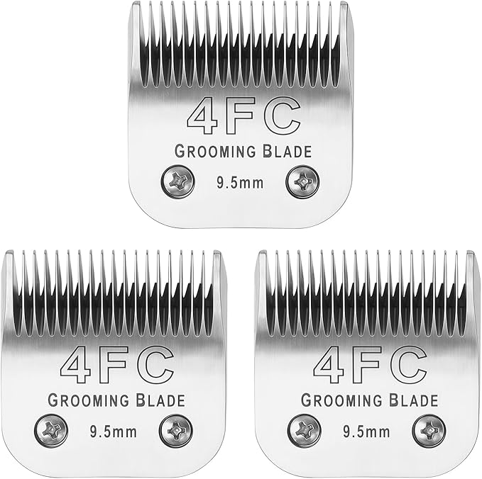 3 Pcs Size 4FC Detachable Dog Grooming Blades, Compatible with Andis, Oster A5, Wahl KM10 Series Clippers, Cut Length 9.5mm, Silver(4FC 9.5mm, 3Pcs)