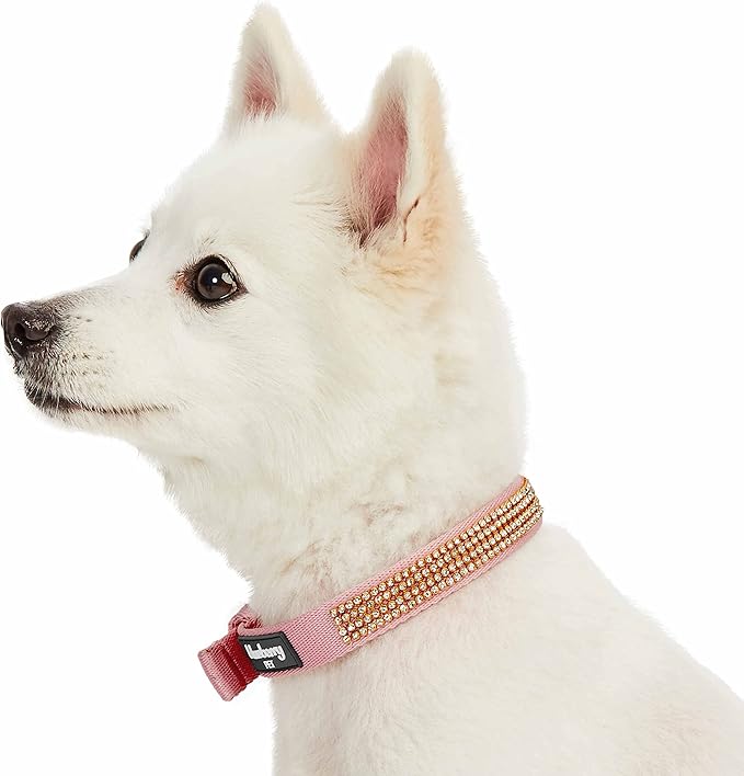 Blueberry Pet Sparkling Rhinestone Adjustable Dog Collar with Metal Buckle, Baby Pink, Neck 13-16.5", for Medium Breed