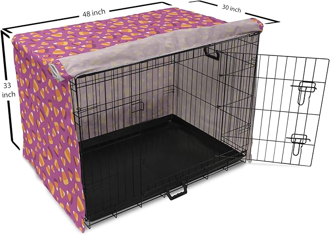 Lunarable Candy Corn Dog Crate Cover, Continuing Interpretation of Triangular Sugary Elements, Easy to Use Pet Kennel Cover for Medium Large Dogs, 48 Inch, Fuchsia Apricot