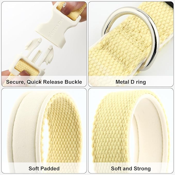 Plutus Pet Cotton Dog Collar, Heavy Duty Collar with Soft Padding, Adjustable and Comfortable for Small Medium and Large Dogs, Light Yellow, S