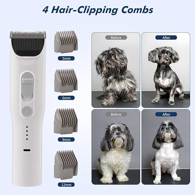 Dog Grooming Kit with 2L Dust Cup, Professional Low Noise Pet Grooming Vacuum Kit Suction 99% Pet Hair with 5 Grooming Tools for Dogs Cats and Other Animals Grey