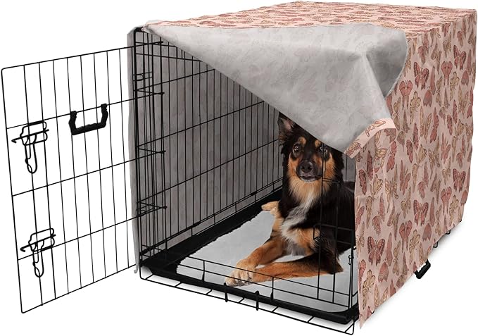 Ambesonne Butterfly Dog Crate Cover, Summer Time Ornamental Flying Creatures in Rose Tones, Easy to Use Pet Kennel Cover for Medium Large Dogs, 36 Inch, Blush Coral