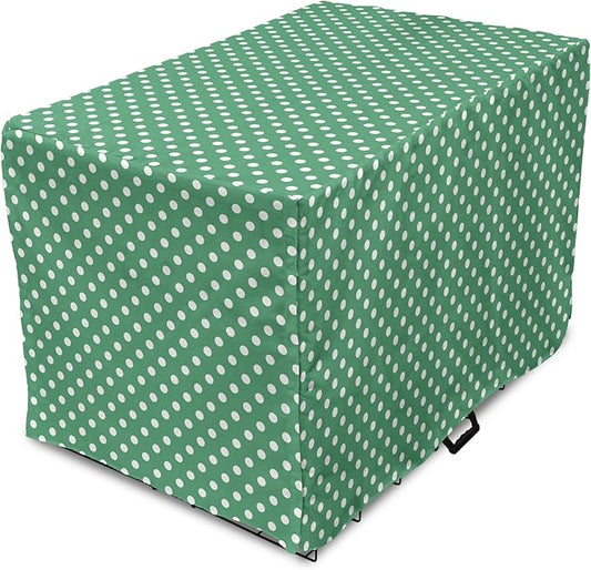 Lunarable Green Dog Crate Cover, Old Fashioned Polka Dot Pattern on Green Background Classical Traditional, Easy to Use Pet Kennel Cover for Cats & Medium Dogs, 30 Inch, Forest Green White