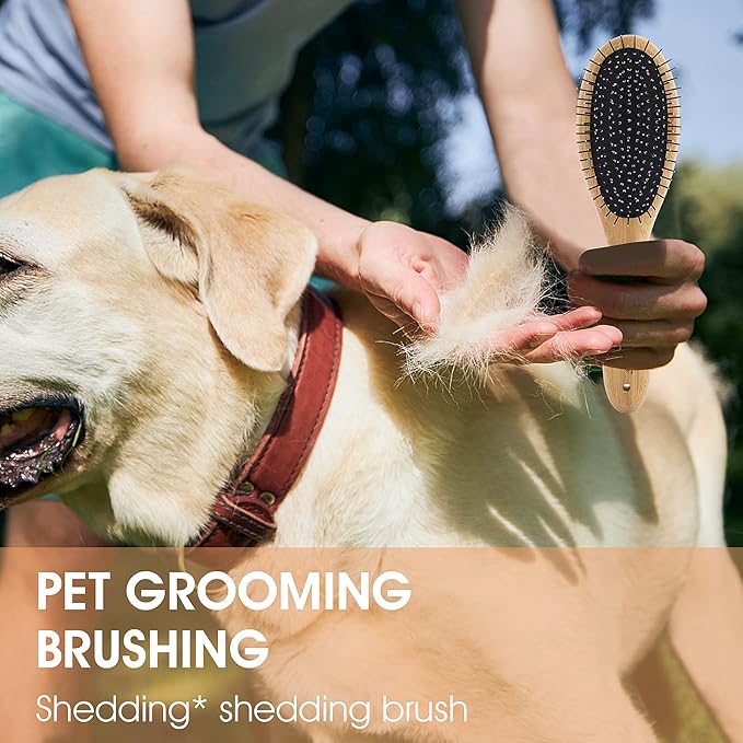 Molain Dog Grooming Brush - 20mm Stainless Steel Round Pins, Bamboo Handle, No Scratch Brush for All Hair Types (1Pc)